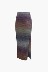 Ombre Side Slit Knit Midi Skirt